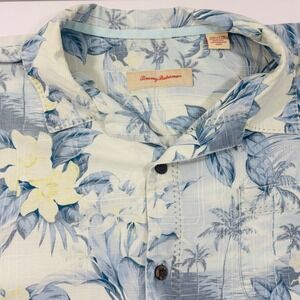 Tommy Bahama Hawaiian Floral Tropical Cream Flowers Blue Mens Silk Shirt Sz XXL